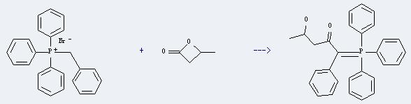 Benzyltriphenylphosphonium bromide can react with 4-methyl-oxetan-2-one to produce 4-hydroxy-1-phenyl-1-(triphenyl-l5-phosphanylidene)-pentan-2-one